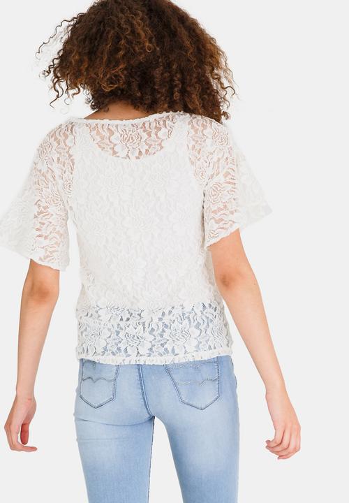 edit - Boxy Shape Bell Sleeve Lace Top White