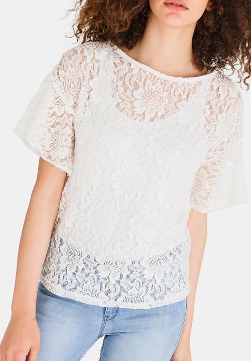 edit - Boxy Shape Bell Sleeve Lace Top White