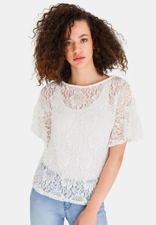 edit - Boxy Shape Bell Sleeve Lace Top White