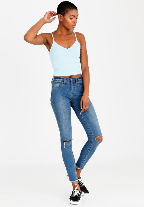 c(inch) - Ribbed Cropped Top Pale Blue