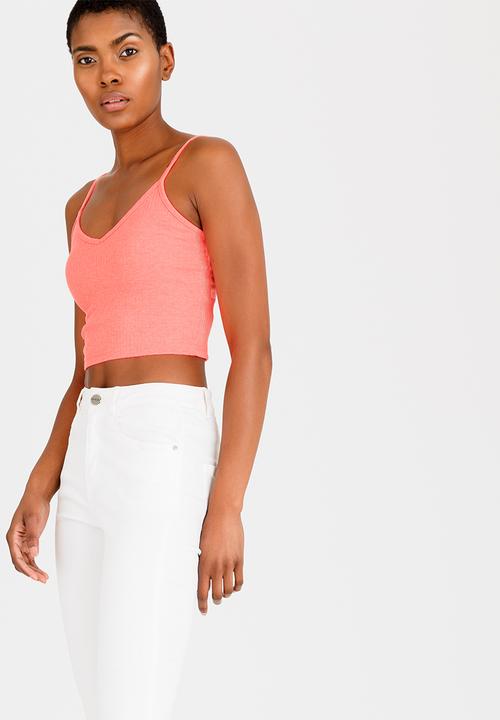 c(inch) - Ribbed Cropped Top Coral