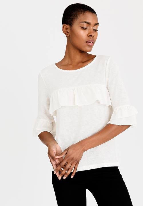 Vero Moda - Krista Short Sleeve Frill Detail Top White