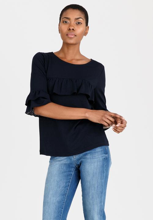Vero Moda - Krista Short Sleeve Frill Detail Top Navy