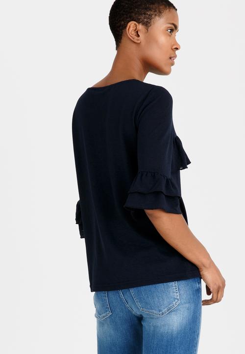 Vero Moda - Krista Short Sleeve Frill Detail Top Navy