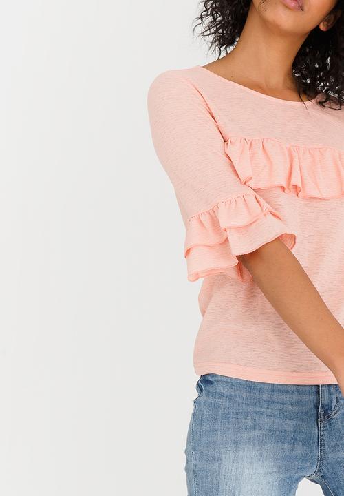 Vero Moda - Krista Short Sleeve Frill Detail Top Peach