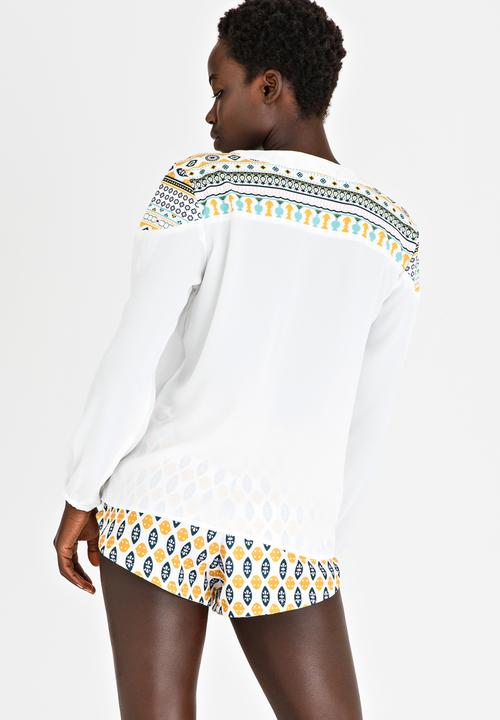 African Style Story - Shirt with stripe Contrast White