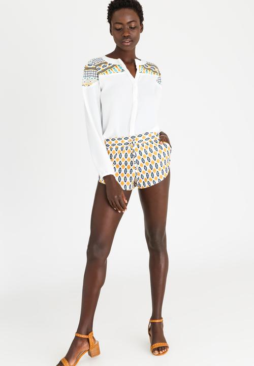 African Style Story - Shirt with stripe Contrast White