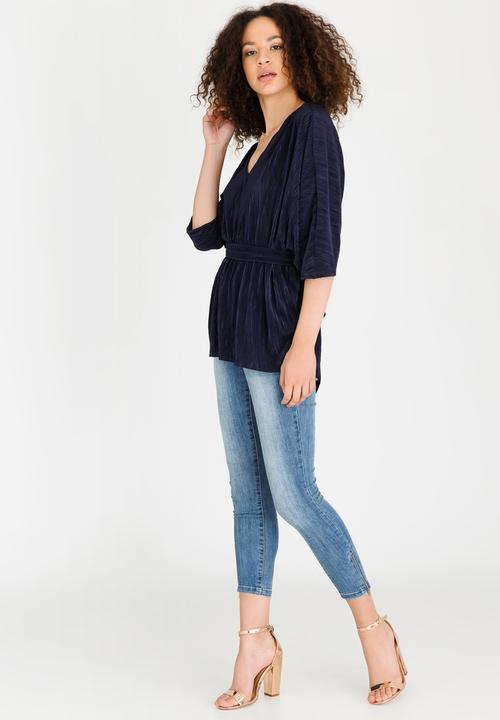 RUFF TUNG - Drape Top with Belt detail Navy
