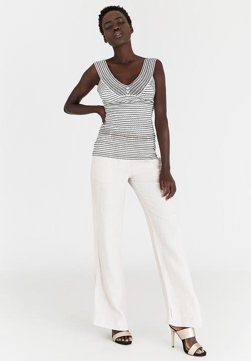 G Couture - Broadstrap V-neckline Striped Top Black and White