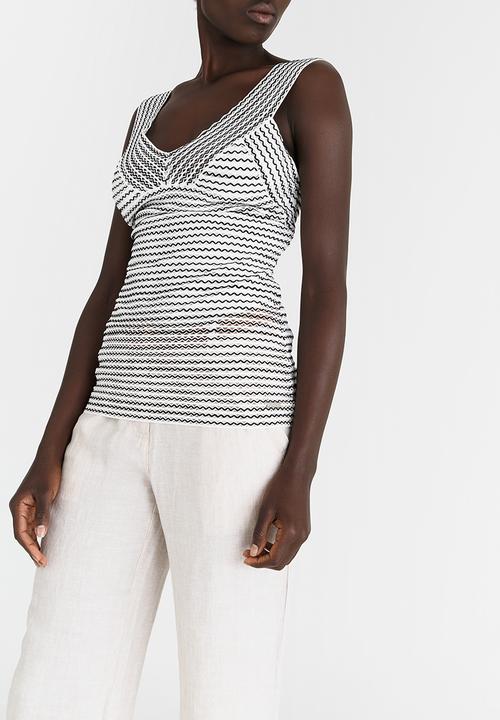 G Couture - Broadstrap V-neckline Striped Top Black and White