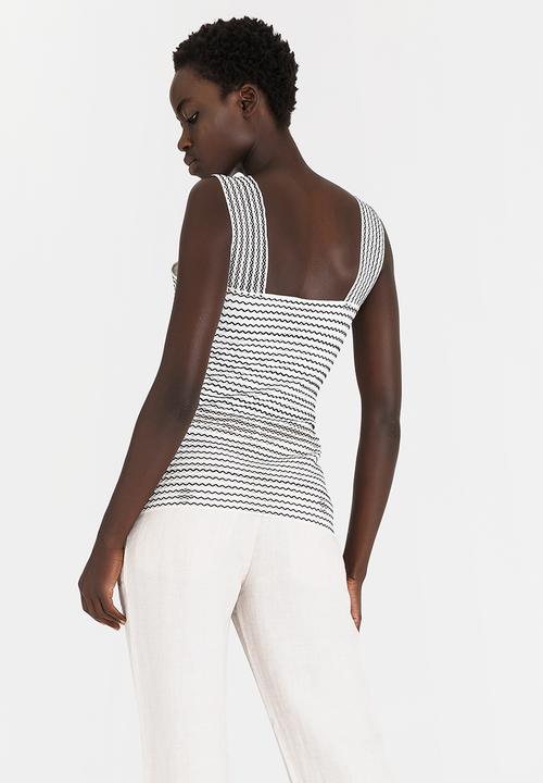 G Couture - Broadstrap V-neckline Striped Top Black and White