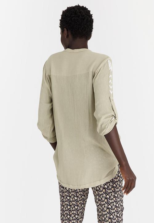 G Couture - Embroidered Notchneck Top Green