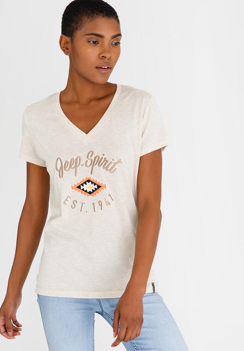 JEEP - Embroidered V-neck Tee Neutral