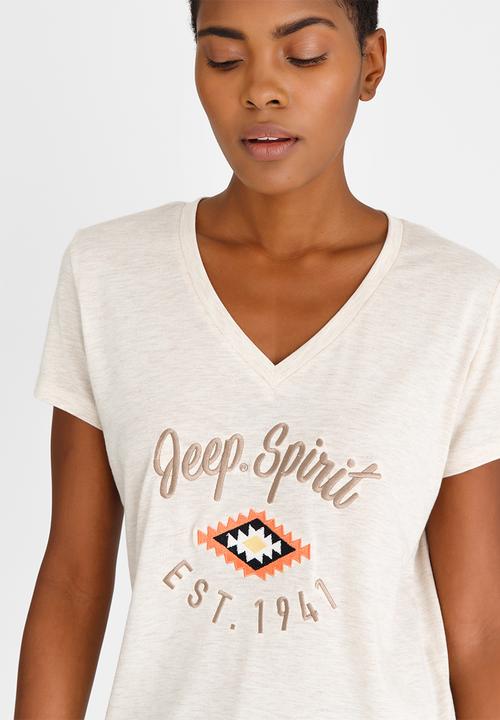 JEEP - Embroidered V-neck Tee Neutral