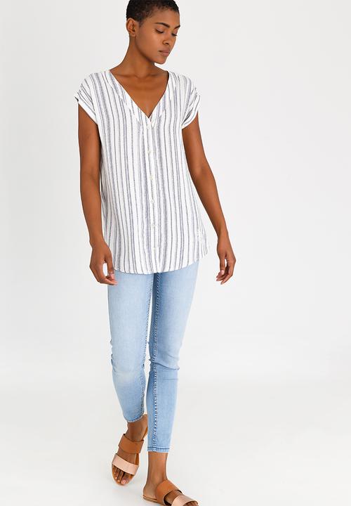JEEP - V-neck Striped Blouse Blue