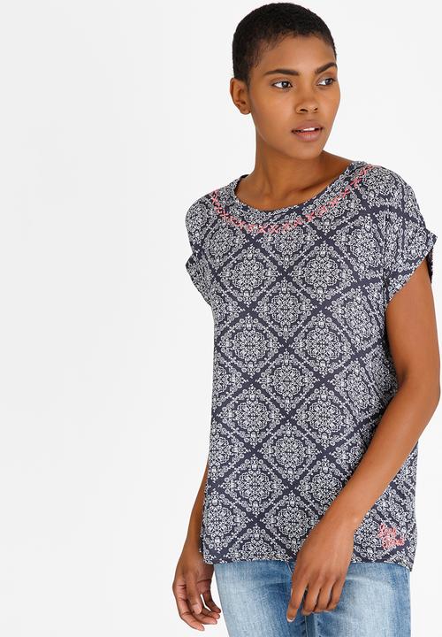 JEEP - Printed Boxy Top with Embellishment Navy