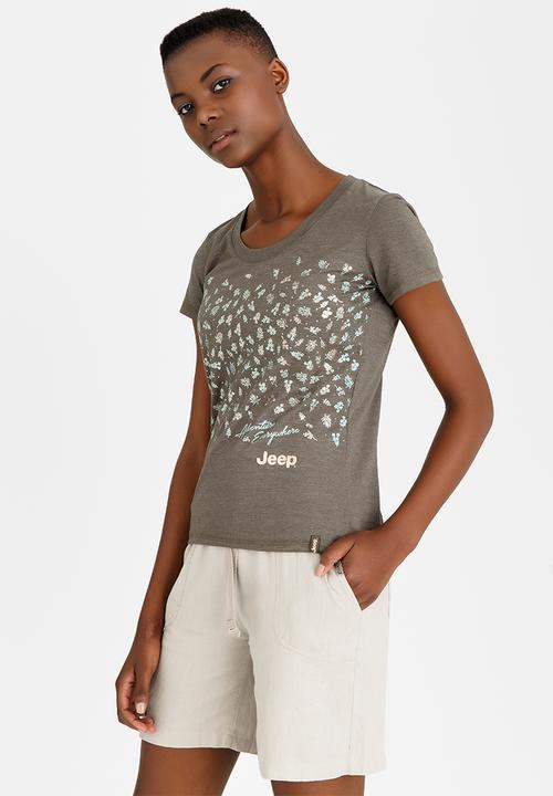 JEEP - Foil Printed Scoop Neck Tee Dark Green