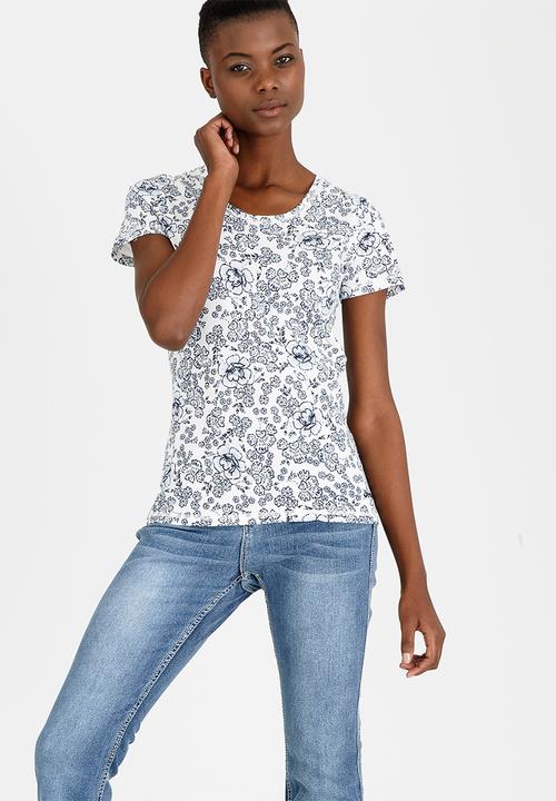 JEEP - Floral Printed Tee Blue and White