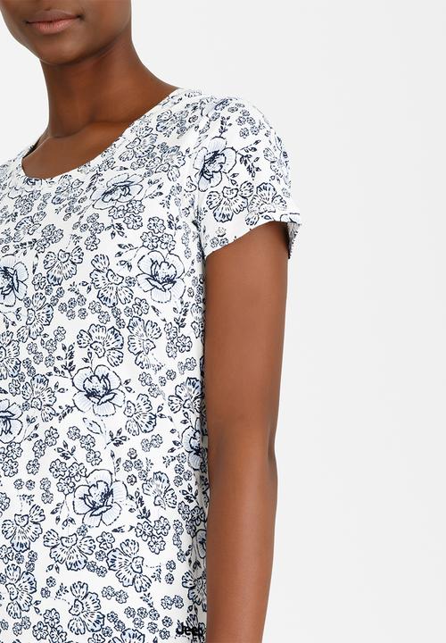JEEP - Floral Printed Tee Blue and White