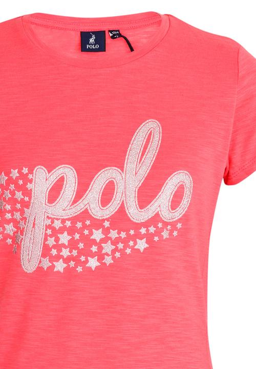 POLO - Kayla SS Glitter Printed Tee Mid Pink