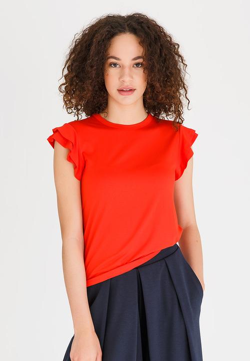 edit - Knit Top with Ruffle Sleeves Orange