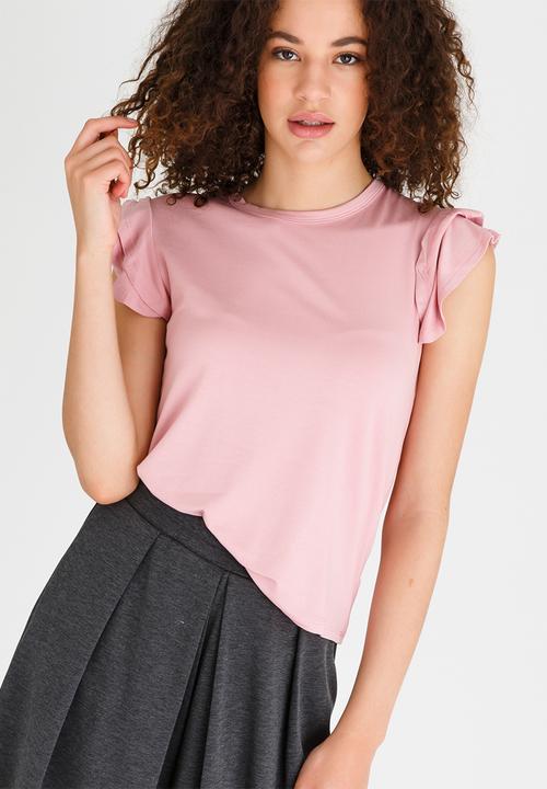 edit - Knit Top with Ruffle Sleeves Mid Pink