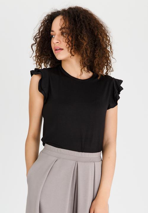 edit - Knit Top with Ruffle Sleeves Black