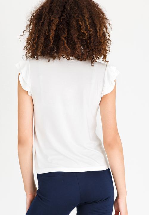 edit - Knit Top with Ruffle Sleeves White