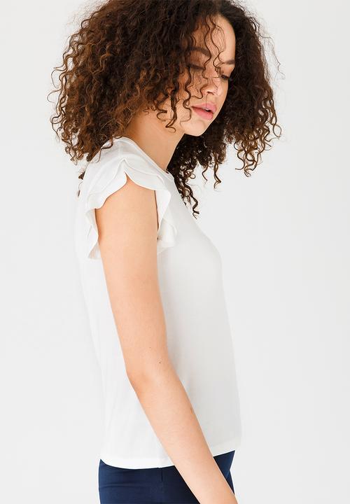 edit - Knit Top with Ruffle Sleeves White