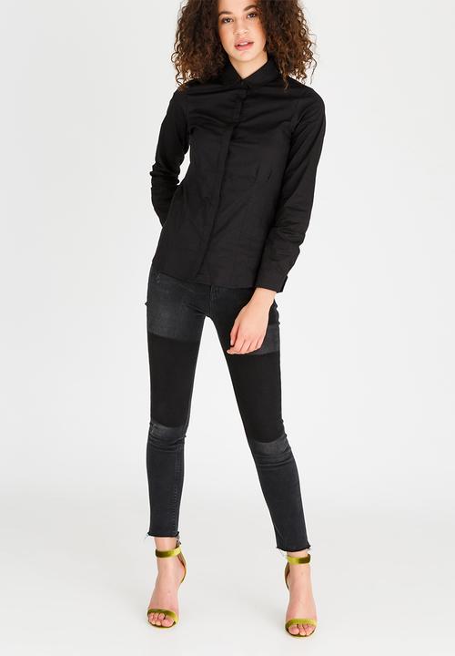edit - Long-sleeve Button Down Shirt Black