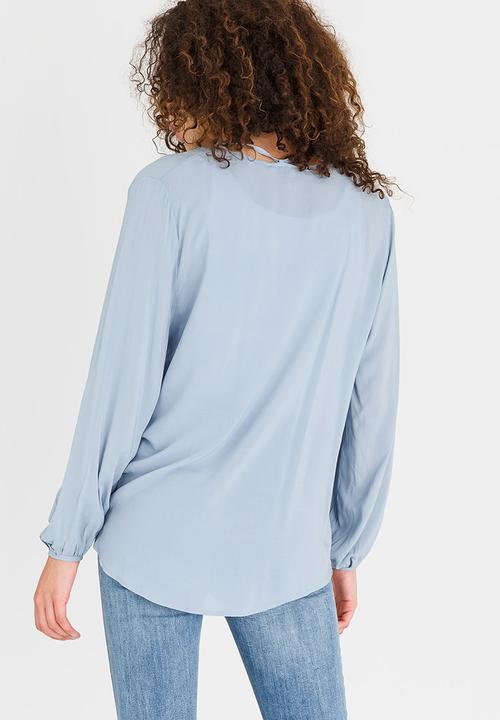 edit - Wrap Over Blouse with Front Detail Pale Blue