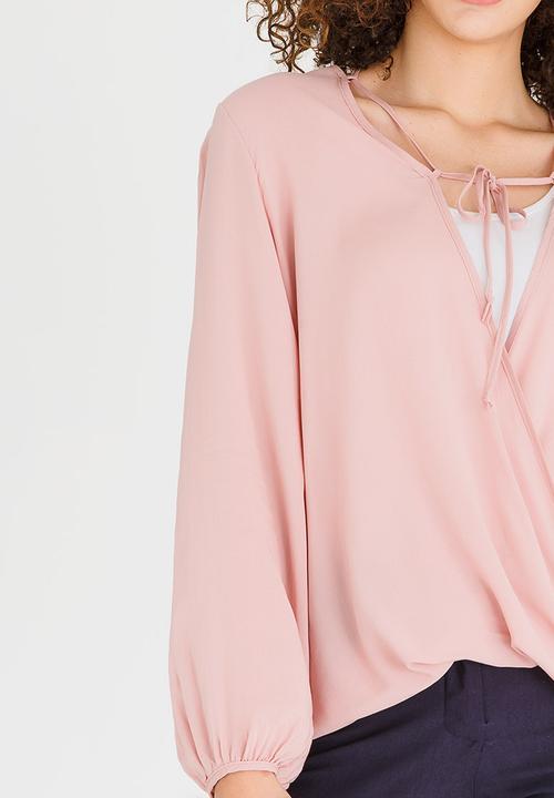 edit - Wrap Over Blouse with Front Detail Pale Pink