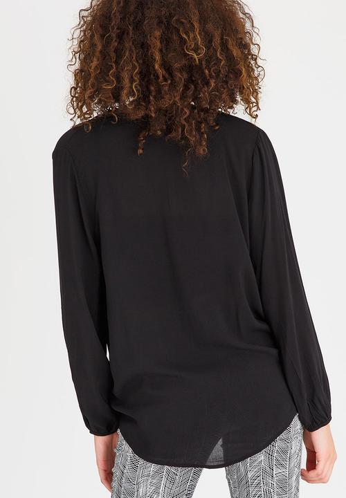 edit - Wrap Over Blouse with Front Detail Black