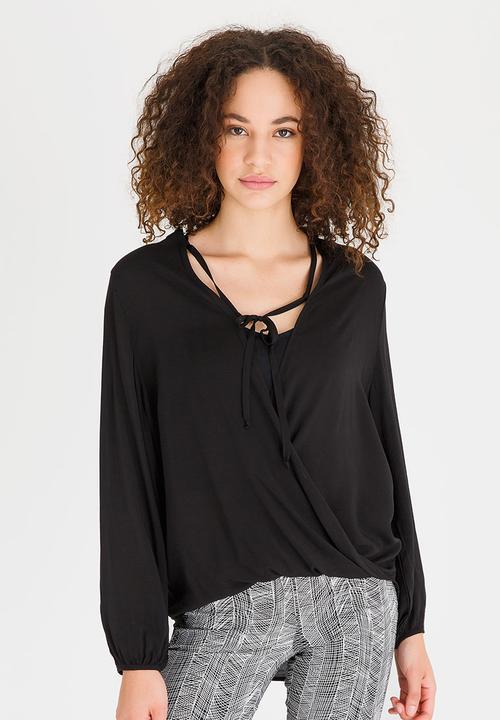 edit - Wrap Over Blouse with Front Detail Black