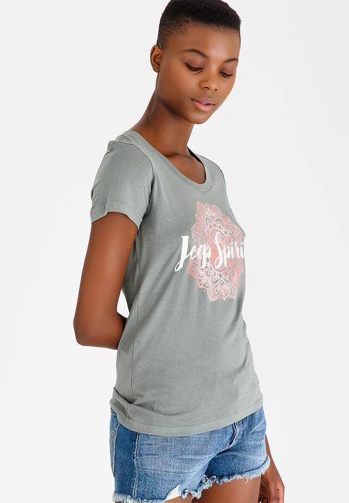 JEEP - Printed Scoop Neck Tee Khaki Green