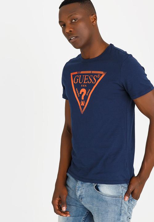 GUESS - Basic Liner Logo Crew Tee Navy