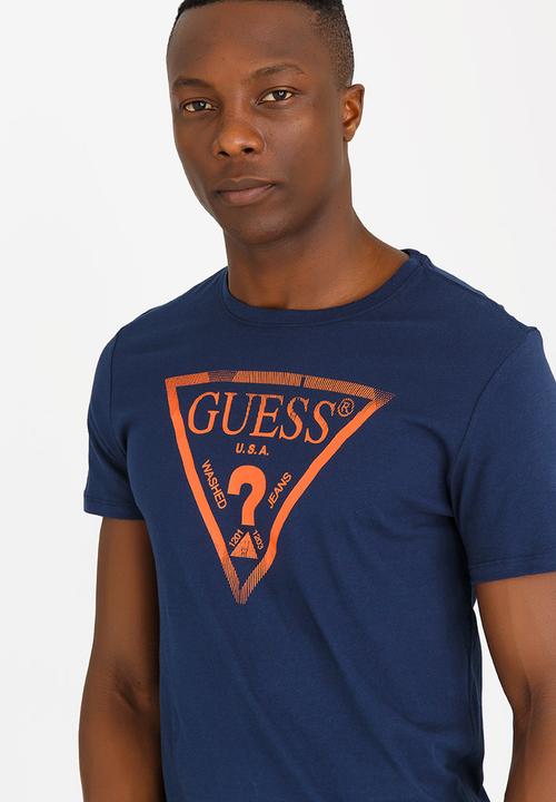 GUESS - Basic Liner Logo Crew Tee Navy