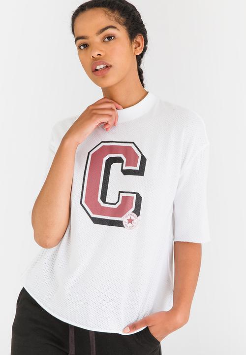 Converse - Mesh Varsity Mock Neck Tee White