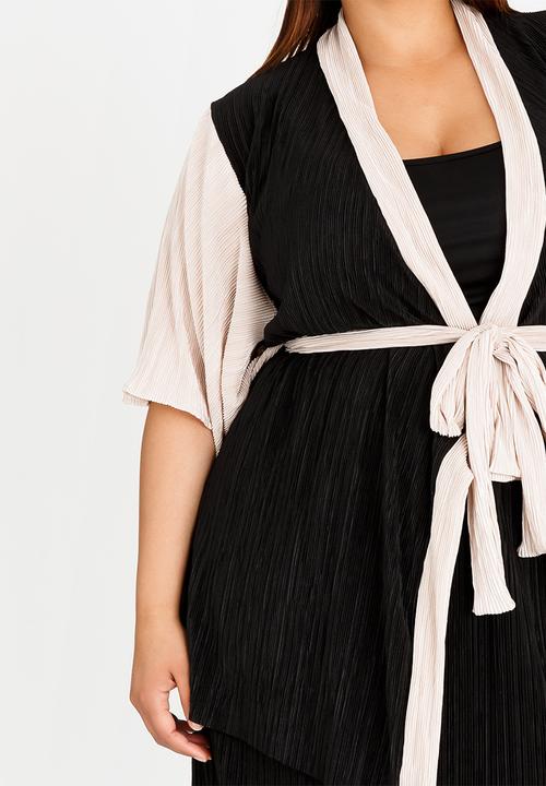 RUFF TUNG - Pleated Kimono Top with Belt Black
