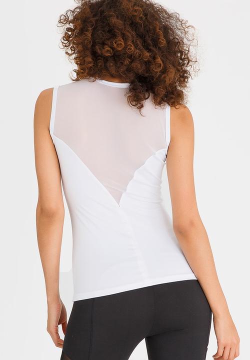 Lithe - Mesh Plunged Neckline Top White