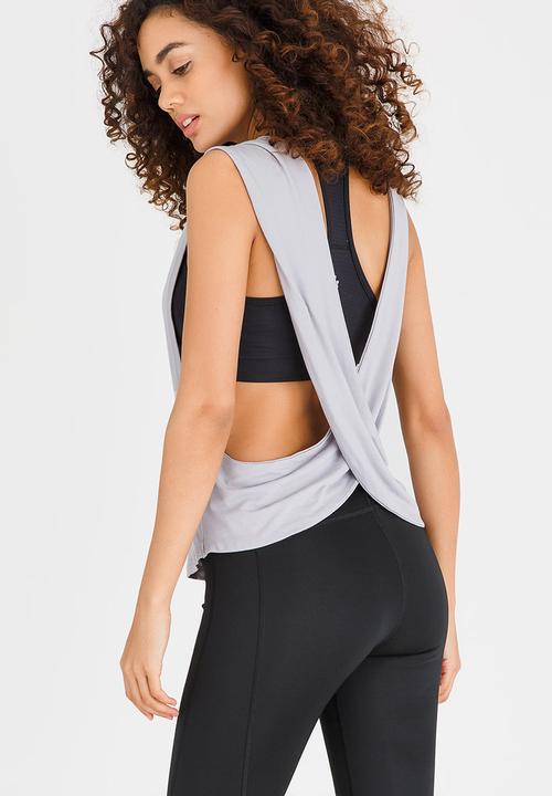 Lithe - Drape Top with Cross-over Back Grey Melange