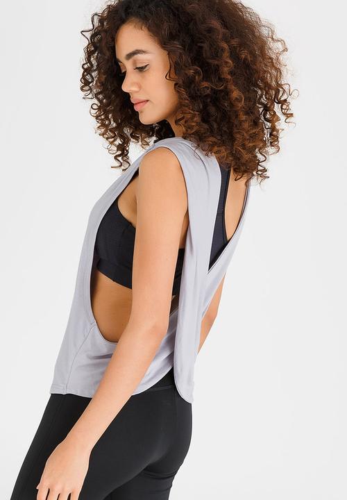 Lithe - Drape Top with Cross-over Back Grey Melange