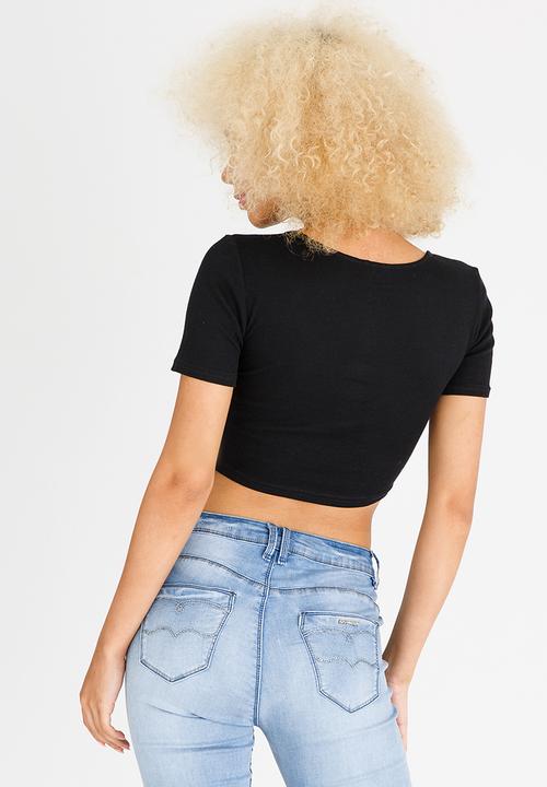 c(inch) - Cropped Ribbed T-shirt Black