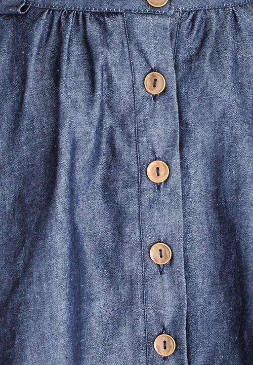 Twin Clothing - Button Through Skirt Dark Blue