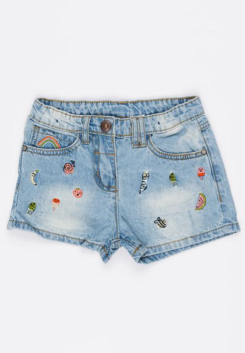 Pop Candy - Denim Shorts with Badges Blue