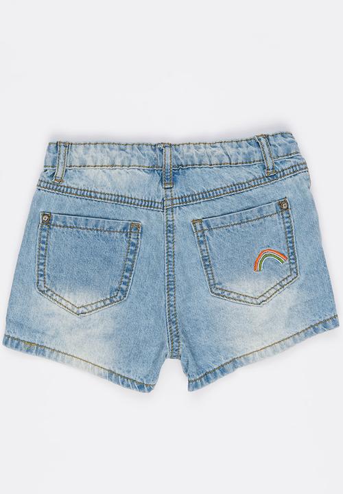 Pop Candy - Denim Shorts with Badges Blue