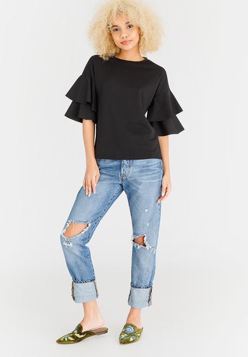 c(inch) - Double Frill T-shirt Black