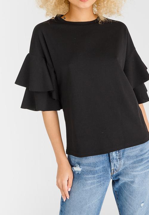 c(inch) - Double Frill T-shirt Black