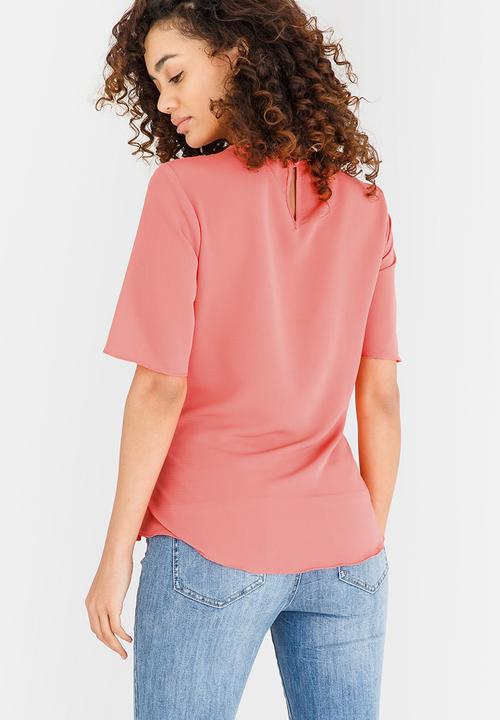 edit - Short Sleeve Woven Blouse Coral