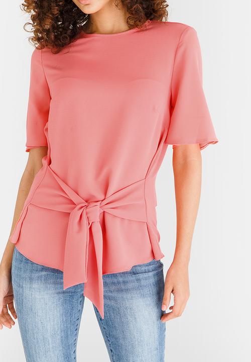 edit - Short Sleeve Woven Blouse Coral